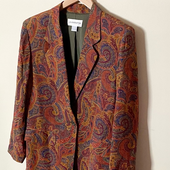 90s Vintage 70s Style Paisley Print Blazer Jacket - Picture 3 of 12